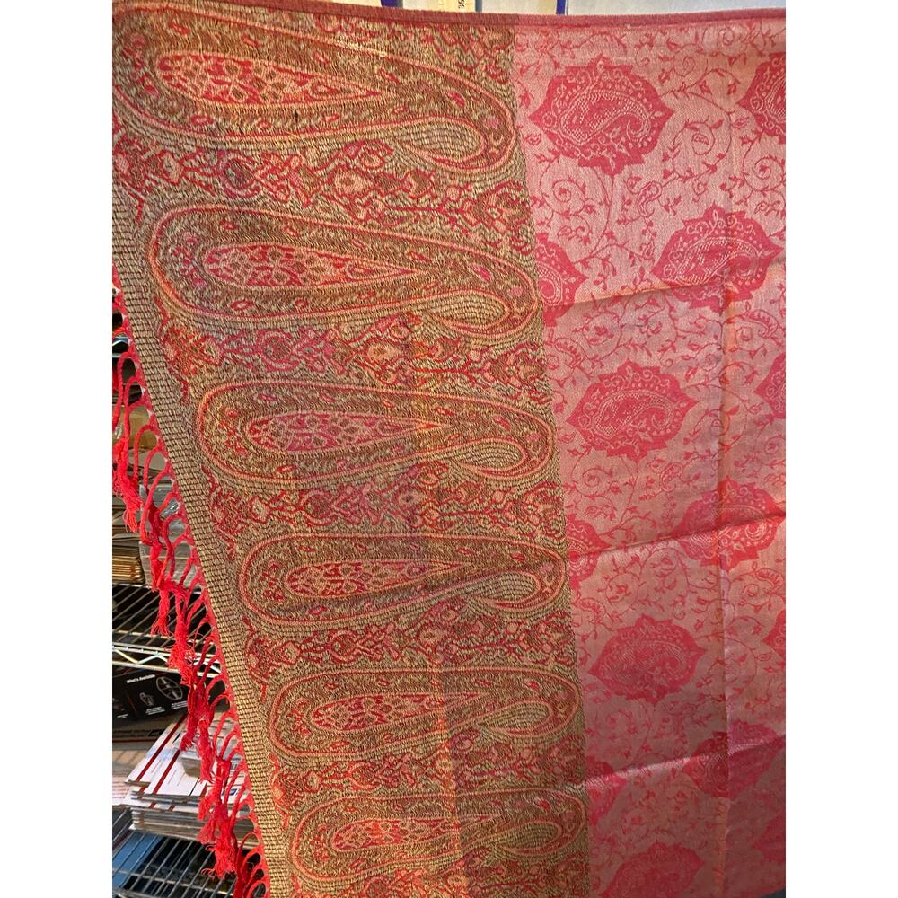 NEW 100% Cashmere Shawl Red & Gold - Picture 6 of 6